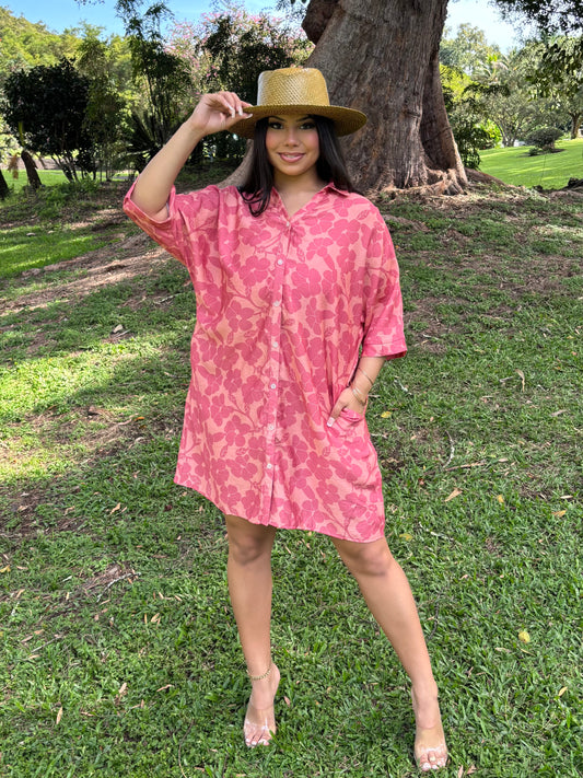 Aloha Button Down Dress Puakenikeni Blush