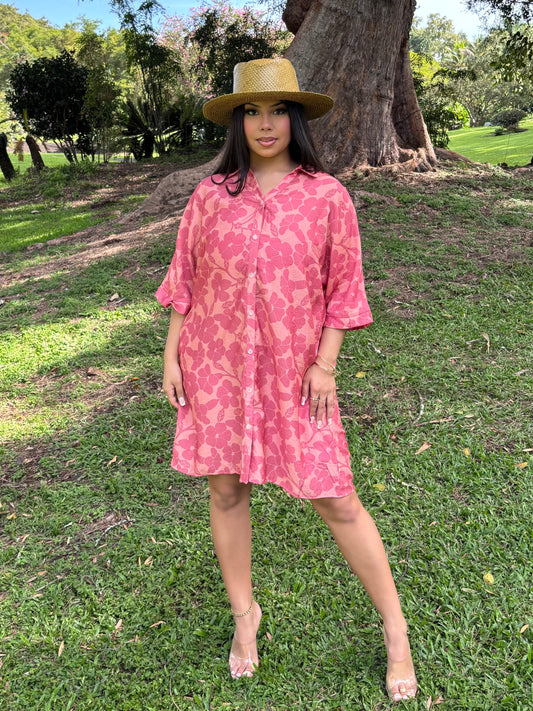 Aloha Button Down Dress Puakenikeni Blush