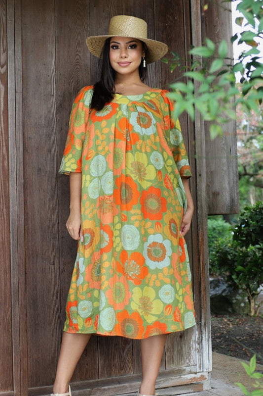 Makanoe Dress Green Retro